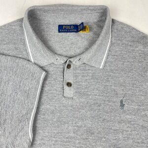 Polo Ralph Lauren Men XXL Grey Knit Short Sleeve Polo Shirt Tipped Collar Pony